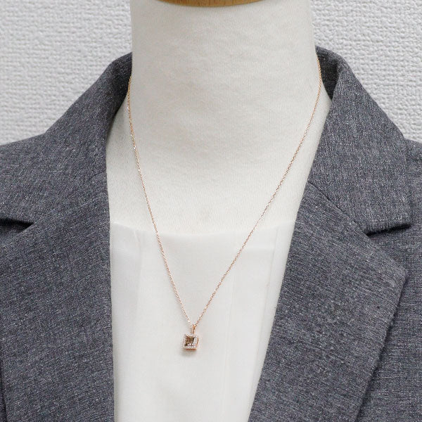 K18PG プリンセスカット ダイヤモンド ペンダントネックレス 0.794ct D0.08ct