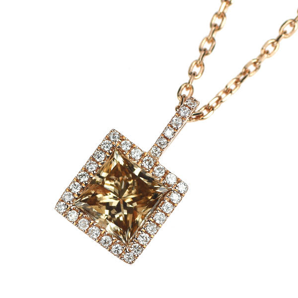 K18PG プリンセスカット ダイヤモンド ペンダントネックレス 0.794ct D0.08ct