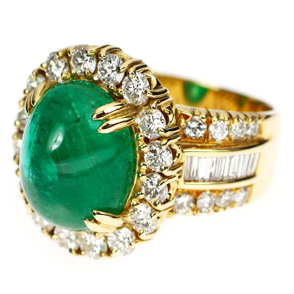 K18YG カボションカット エメラルド ダイヤモンド リング 7.77ct D1.90ct