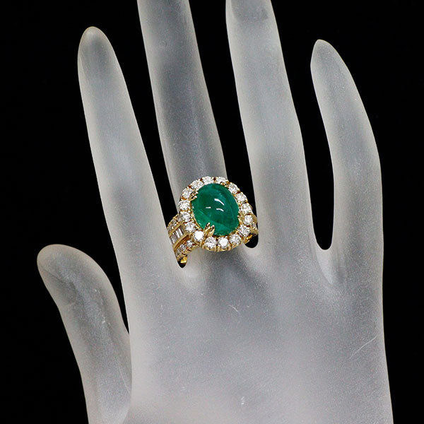 K18YG カボションカット エメラルド ダイヤモンド リング 7.77ct D1