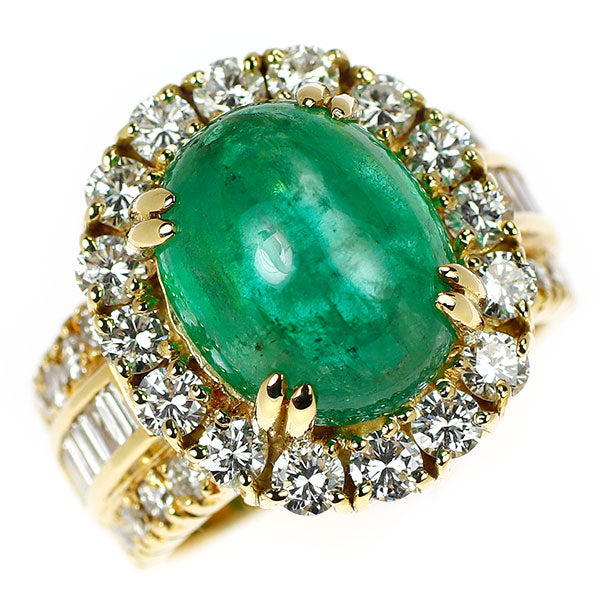 K18YG カボションカット エメラルド ダイヤモンド リング 7.77ct D1.90ct