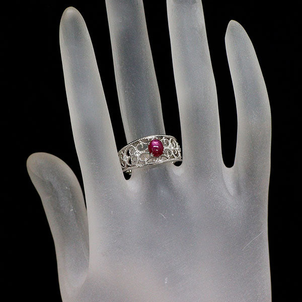 Pt900 スター ルビー ダイヤモンド リング 1.06ct D0.08ct