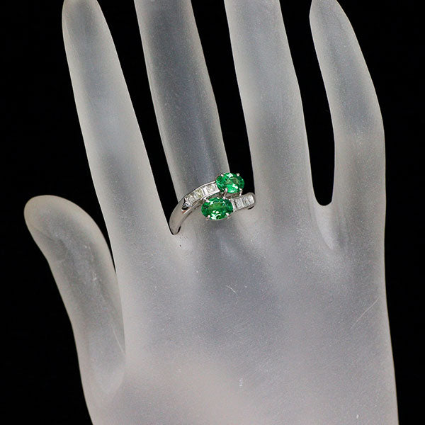 Pt900 グリーンガーネット ダイヤモンド リング 1.58ct D0.35ct