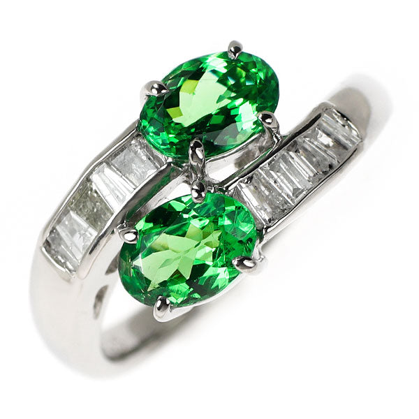 Pt900 グリーンガーネット ダイヤモンド リング 1.58ct D0.35ct