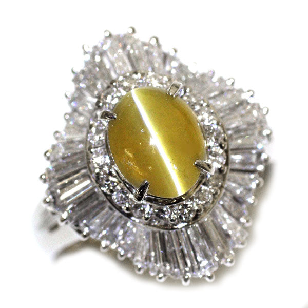 Pt900 キャッツアイ ダイヤモンド リング 1.694ct D1.66ct