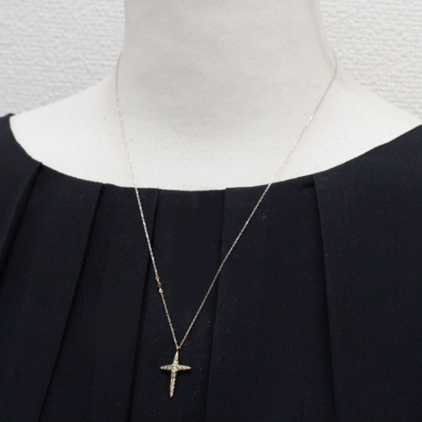 カシケイ K18BG ブラウンダイヤモンド ローズカットダイヤモンド ペンダントネックレス 0.41ct ネイキッド クロス リバーシブル