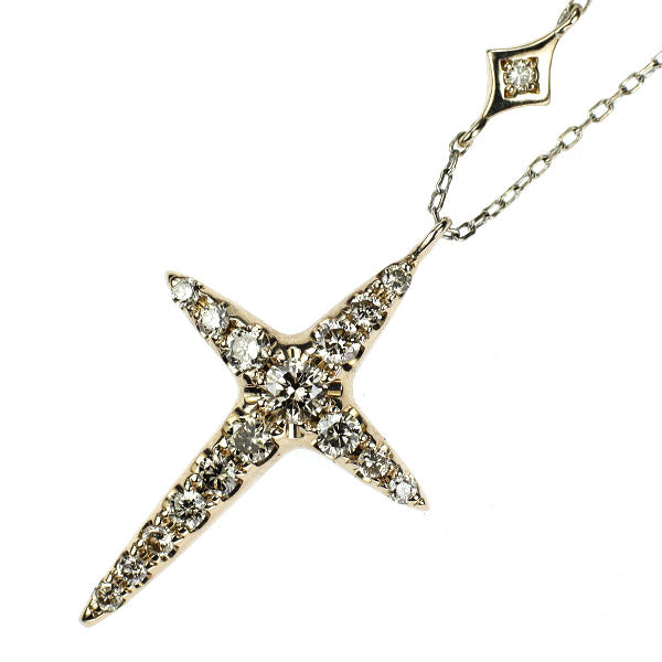 カシケイ K18BG ブラウンダイヤモンド ローズカットダイヤモンド ペンダントネックレス 0.41ct ネイキッド クロス リバーシブル