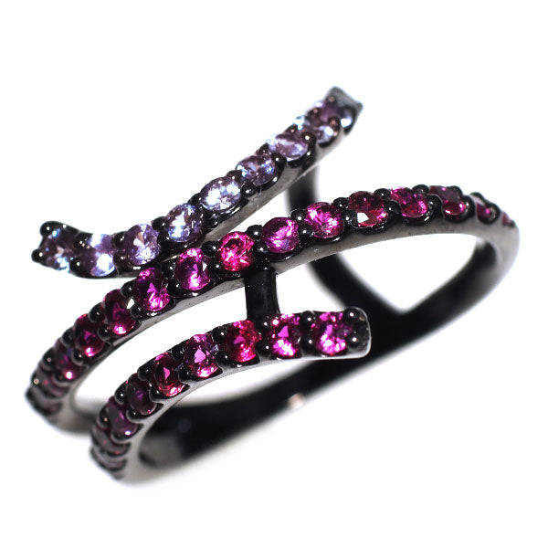 Pt900/ブラックメッキ ルビー カラーチェンジガーネット リング 0.948ct G0.423ct