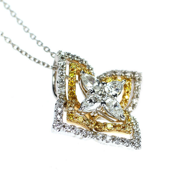 K18YG/WG カラーレス/天然イエロー ダイヤモンド ペンダントネックレス 0.74ct フラワー