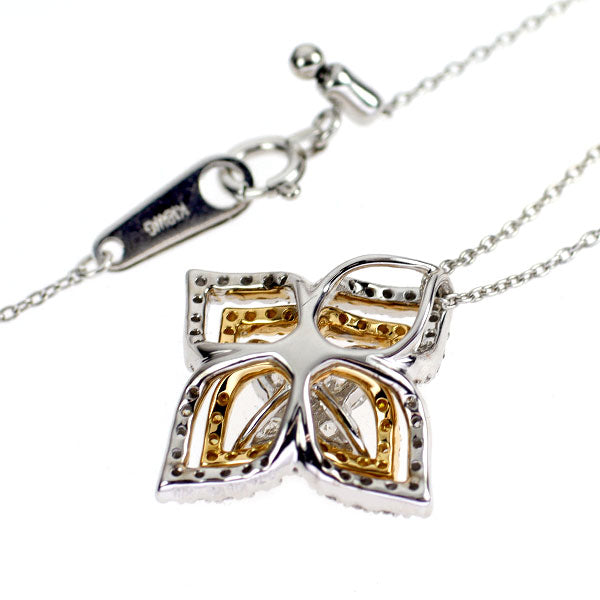 K18YG/WG カラーレス/天然イエロー ダイヤモンド ペンダントネックレス 0.74ct フラワー