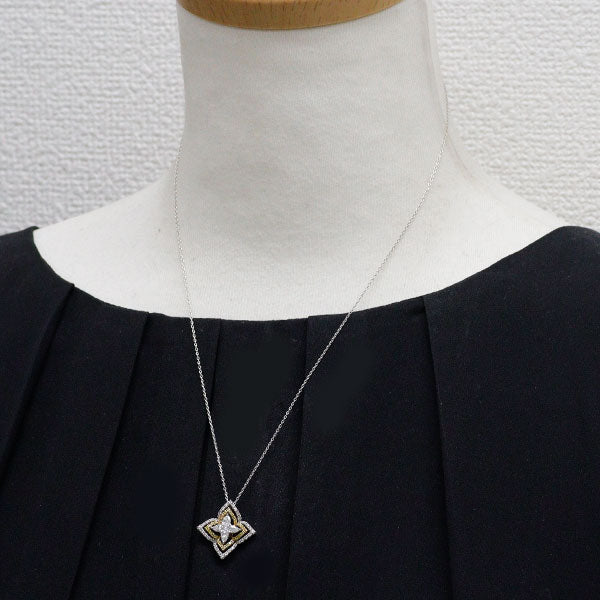 K18YG/WG カラーレス/天然イエロー ダイヤモンド ペンダントネックレス 0.74ct フラワー