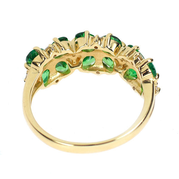 K18YG グリーン ガーネット ダイヤモンド リング 2.15ct D0.30ct フラワー