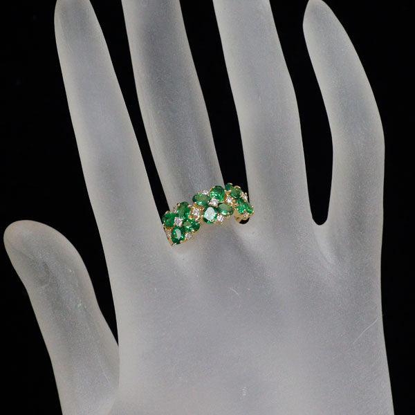 K18YG グリーン ガーネット ダイヤモンド リング 2.15ct D0.30ct フラワー