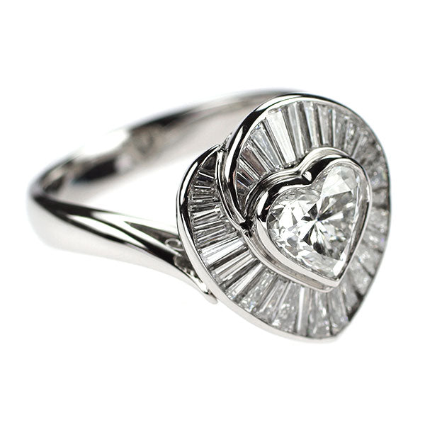 Pt900 ハートシェイプ ダイヤモンド リング 1.061ct F VS2 D0.88ct