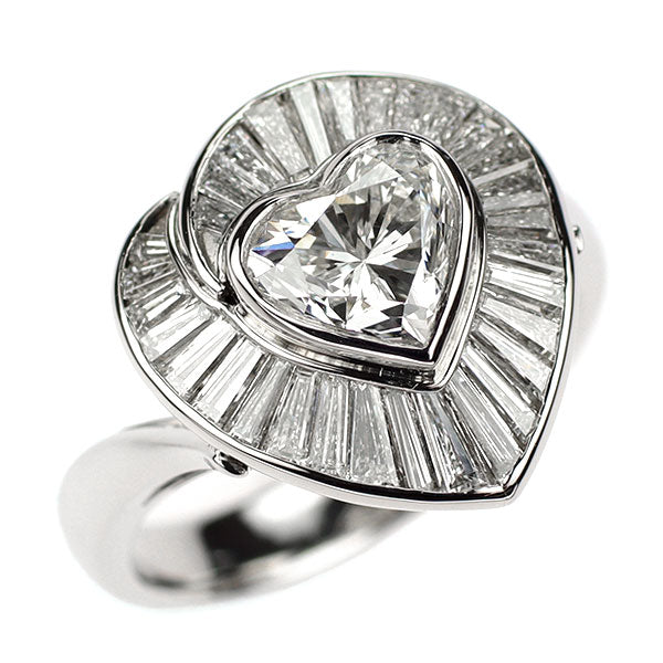 Pt900 ハートシェイプ ダイヤモンド リング 1.061ct F VS2 D0.88ct