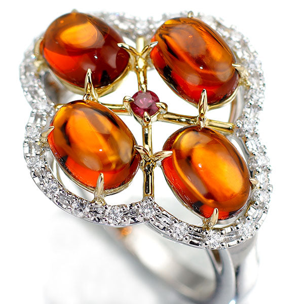 田崎真珠 K18YG/WG マデイラ/マディラシトリン ルビー ダイヤモンド リング D0.12ct