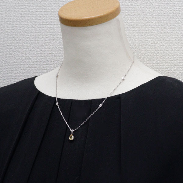 Pt900/ Pt850 イエロー サファイア ダイヤモンド ペンダントネックレス 1.68ct D0.40ct ステーション
