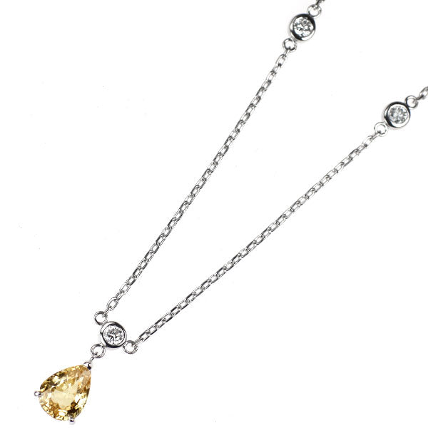 Pt900/ Pt850 イエロー サファイア ダイヤモンド ペンダントネックレス 1.68ct D0.40ct ステーション
