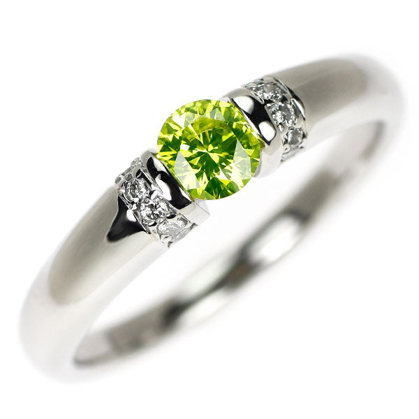 Pt900 トリートイエローグリーン ダイヤモンド ダイヤモンド リング 0.347ct D0.08ct