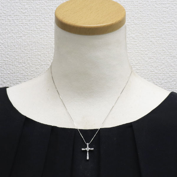 K18WG リリーカット ダイヤモンド ペンダントネックレス 0.375ct D0.09ct クロス