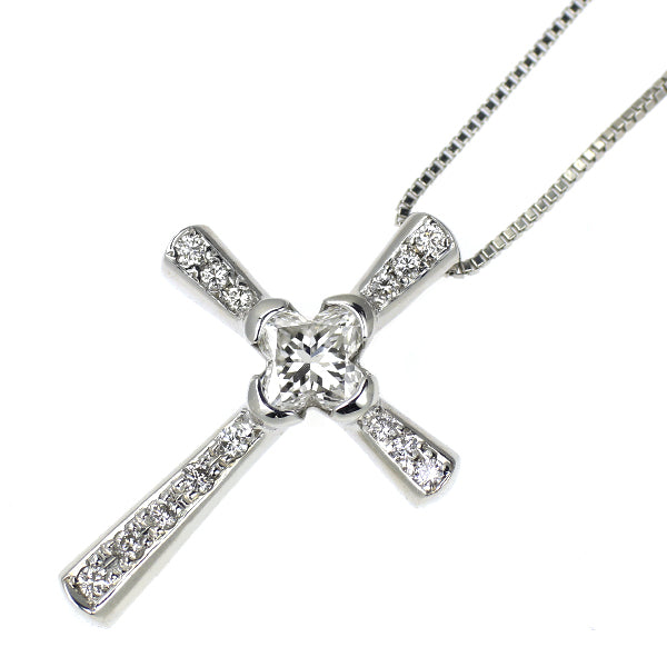 K18WG リリーカット ダイヤモンド ペンダントネックレス 0.375ct D0.09ct クロス