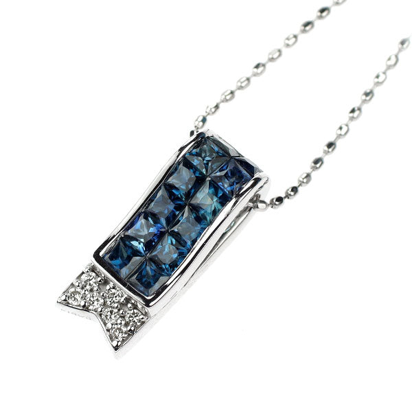 K18WG サファイア ダイヤモンド ペンダントネックレス 0.85ct D0.26ct リバーシブル ミステリーセッティング