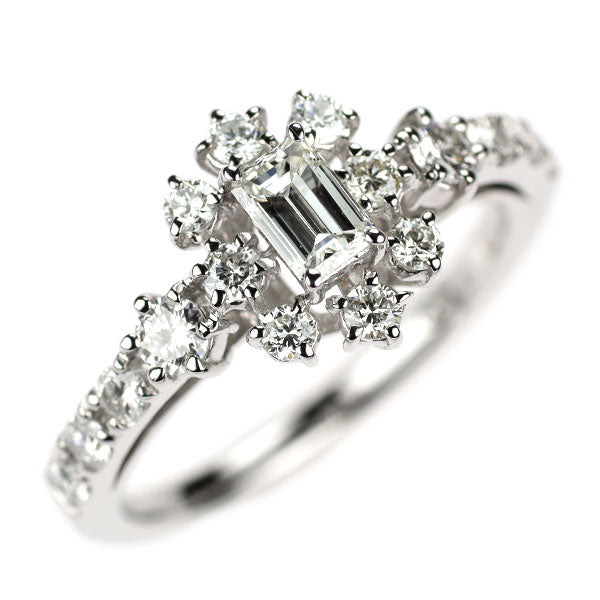 Pt900 エメラルドカット ダイヤモンド リング 0.314ct D0.57ct