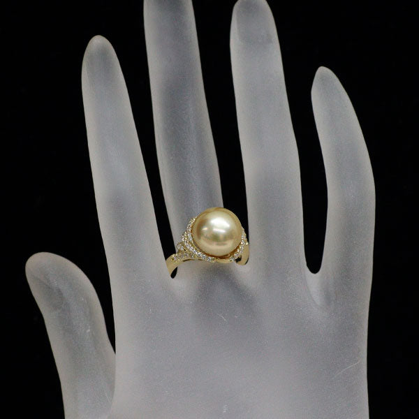 K18YG ゴールデンパール ダイヤモンド リング 径約11.6mm D0.30ct