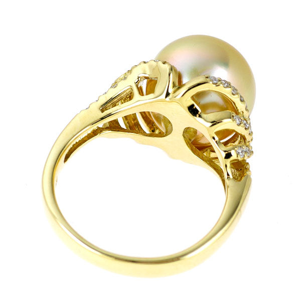 K18YG ゴールデンパール ダイヤモンド リング 径約11.6mm D0.30ct