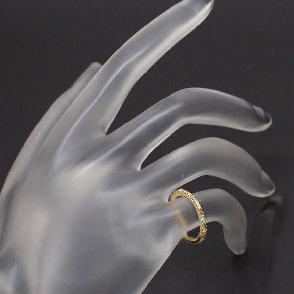 ポンテヴェキオ K18YG サファイア トリートグリーン/カラーレス ダイヤ リング 0.12ct TGD0.14ct D0.06ct カリーナ モヒート フルエタニティ ピンキー