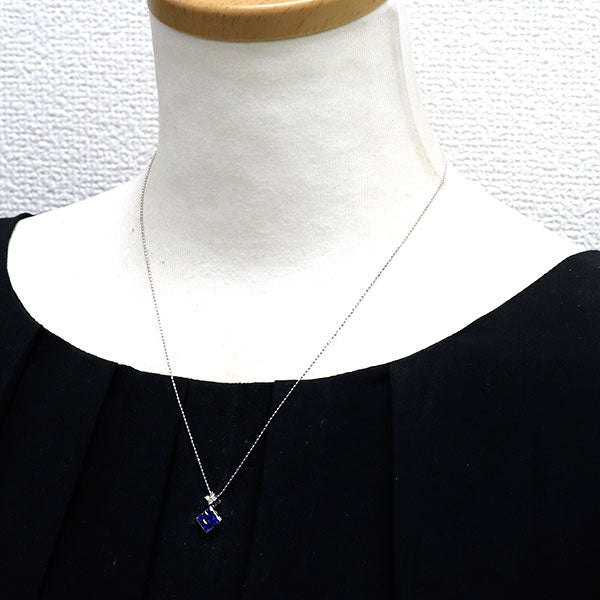 K18WG サファイア ダイヤモンド ペンダントネックレス D0.04ct ミステリーセッティング