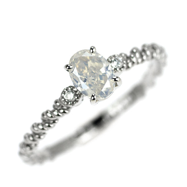 新品 希少 Pt950 オーバルカット ファンシーホワイト ダイヤモンド リング 0.520ct FW I1 D0.02ct 【エスコレ】