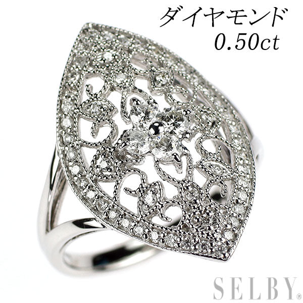 K18WG ダイヤモンド リング 0.50ct アンティークレース