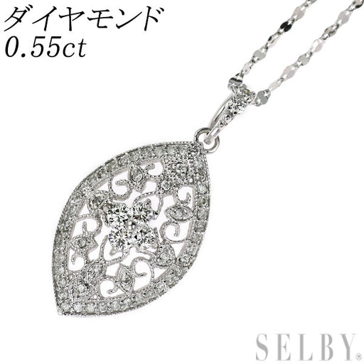 K18WG ダイヤモンド ペンダントネックレス 0.55ct アンティークレース