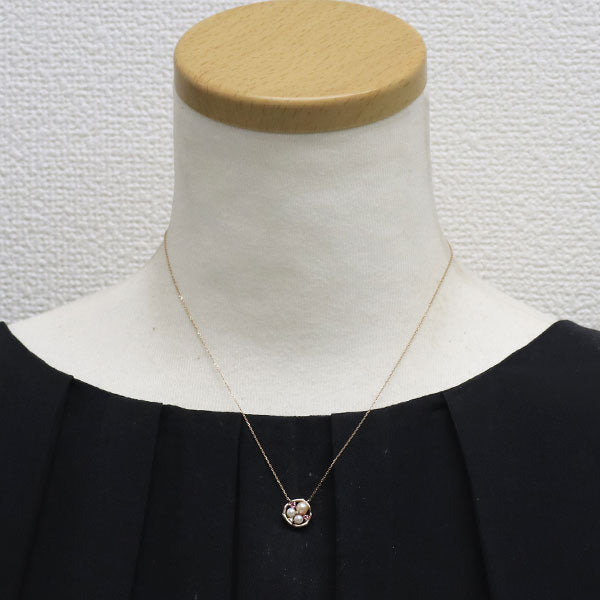 ポンテヴェキオ K10PG 淡水真珠 ピンクトルマリン ダイヤモンド ペンダントネックレス 径約2.9-3.9mm D0.01ct