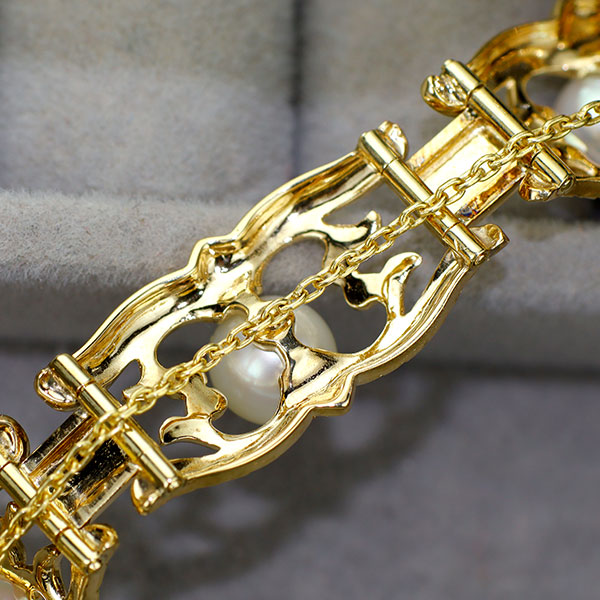 ミキモト K14YG アコヤ真珠/パール ガラス ブレスレット アンティーク／ヴィンテージ製品【ヒスコレ】