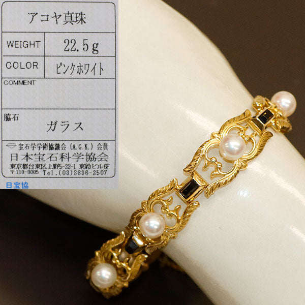 ミキモト K14YG アコヤ真珠/パール ガラス ブレスレット アンティーク／ヴィンテージ製品【ヒスコレ】
