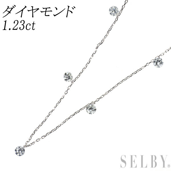 K18WG ストリングホール ダイヤモンド ステーション ネックレス 1.23ct