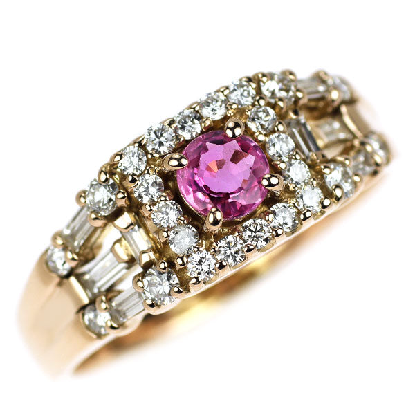 K18PG ピンクサファイア ダイヤモンド リング 0.36ct D0.58ct