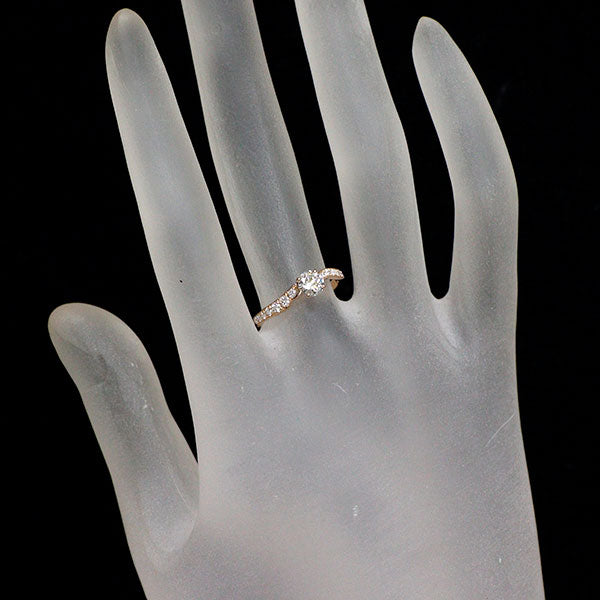 俄 K18PG ダイヤモンド リング 0.34ct F VS1 3EX 唐花