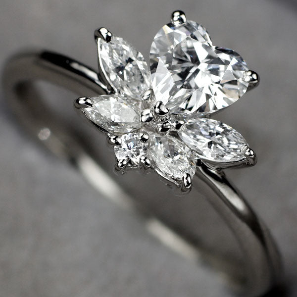 Pt900 ハートシェイプカットダイヤモンド リング 0.548ct D SI2 D0.31ct