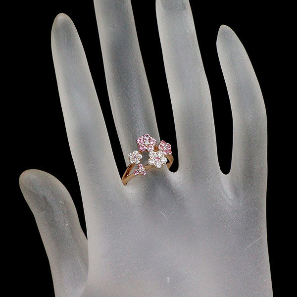 K18PG ピンクサファイア ダイヤモンド リング 0.57ct D0.37ct フラワー