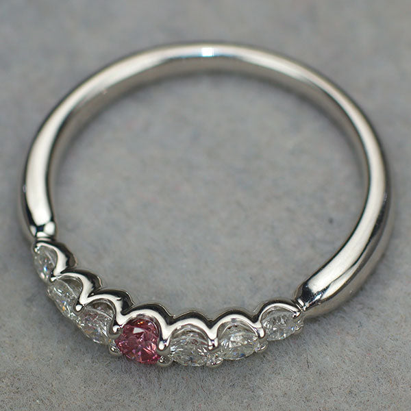 Pt900 天然ビビッドピンクダイヤモンド リング 0.095ct FVPP I1 D0.35ct