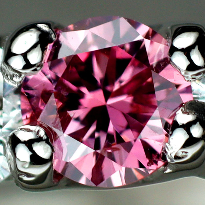Pt900 天然ビビッドピンクダイヤモンド リング 0.095ct FVPP I1 D0.35ct