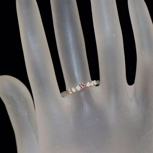 Pt900 天然ビビッドピンクダイヤモンド リング 0.095ct FVPP I1 D0.35ct