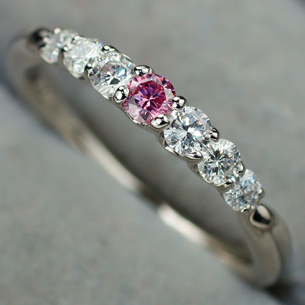 Pt900 天然ビビッドピンクダイヤモンド リング 0.095ct FVPP I1 D0.35ct