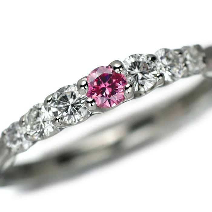 Pt900 天然ビビッドピンクダイヤモンド リング 0.095ct FVPP I1 D0.35ct