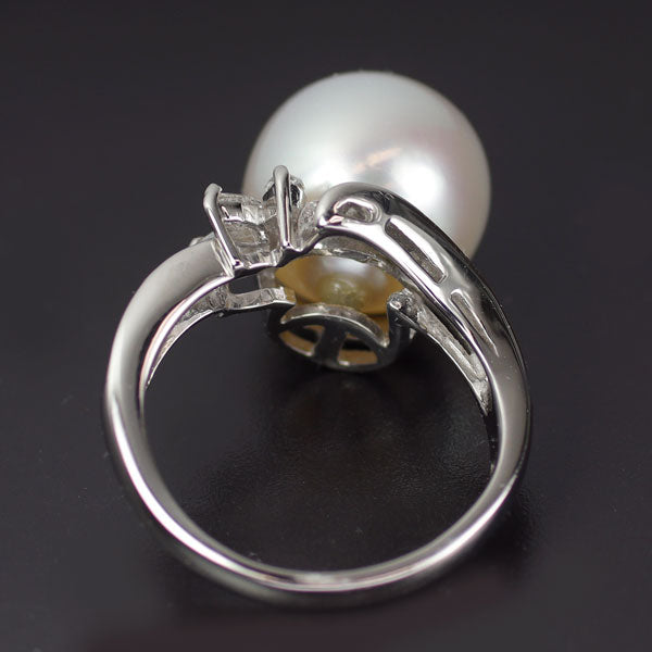 Pt900 白蝶 真珠/パール ダイヤモンド リング 径約12.1mm 0.49ct