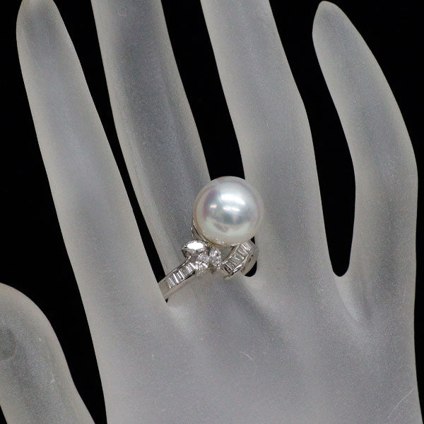 Pt900 白蝶 真珠/パール ダイヤモンド リング 径約12.1mm 0.49ct