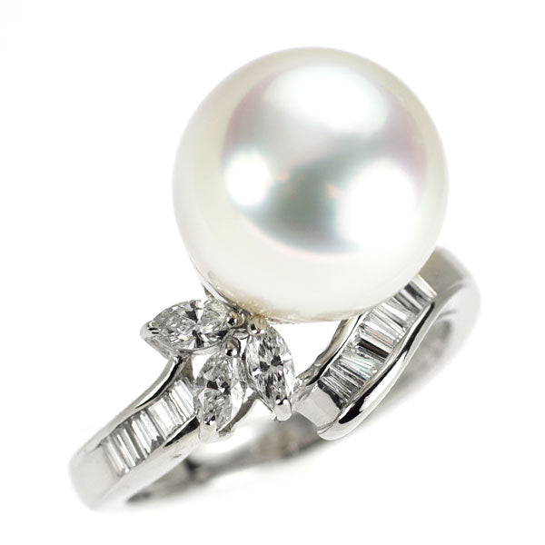 Pt900 白蝶 真珠/パール ダイヤモンド リング 径約12.1mm 0.49ct